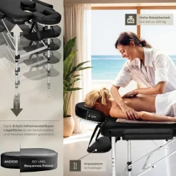TecTake ® 3 Zonen Massageliege-Set, Breite 60 cm, Polsterung 5 cm, mit Aluminiumgestell, 210 x 95 x 89 cm schwarz New