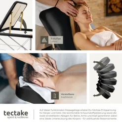 TecTake ® 3 Zonen Massageliege-Set, Breite 60 cm, Polsterung 5 cm, mit Aluminiumgestell, 210 x 95 x 89 cm schwarz New