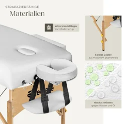 TecTake ® 3 Zonen Massageliege-Set, Breite 70 cm, Polsterung 7,5 cm, mit Holzgestell, 218 x 102 x 90 cm weiß Outlet