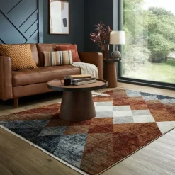 KADIMA DESIGN Teppich geometrisch Rot-Blau 80 x 154 cm - OGMORE | Discount