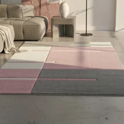 Teppich Kurzflor LATEMAR in Rosa, kariert, 80 x 150 cm ^ KADIMA DESIGN New