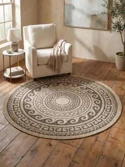 KADIMA DESIGN Teppich Outdoor KAUNS in , im Vintage-Stil, aus Polypropylen, Ø 160 cm Schwarz
