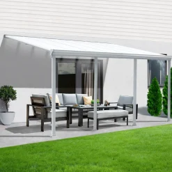 Aileenstore Terrassenüberdachung Aluminium 618 cm als Bausatz Sichtschienen und Hohlkammerplatten Weiß Online