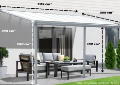 Aileenstore Terrassenüberdachung Aluminium 434 cm als Bausatz Sichtschienen und Hohlkammerplatten Weiß Best