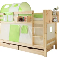 TICAA Etagenbett "Marcel" Kiefer Natur Classic Beige-Grün New