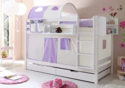 TICAA Etagenbett "Marcel" Kiefer weiß Classic Beige-Lila Sale