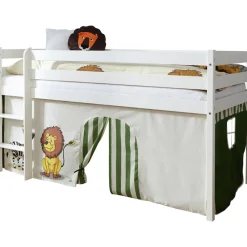 TICAA Hochbett Kiefer Weiß Vorhang "Safari" Clearance