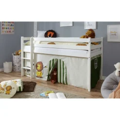 TICAA Hochbett Kiefer Weiß Vorhang "Safari" Clearance