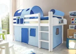 TICAA Hochbett "Malte" Kiefer Weiß Classic Hellblau-Dunkelblau Sale