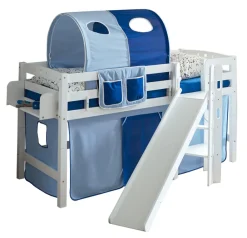 Hochbett mit Rutsche Podestbett "Tino" Buche Weiß Classic, teilbar mit Farbauswahl ^ TICAA Clearance