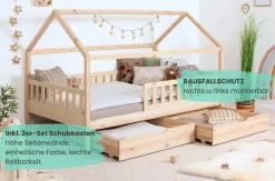 TICAA Kinderbett Hausbett "Kay" 120x200 inkl. Schubkästen Kiefer natur Clearance