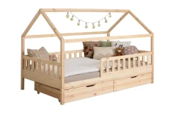 TICAA Kinderbett Hausbett "Kay" 120x200 inkl. Schubkästen Kiefer natur Clearance