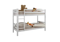 TICAA Etagenbett, Kinderbett, Stockbett Funktionsbett für Kinder mit Treppe & Zwei Liegeflächen teilbar aus Buche Massivholz weiß Bettgestell 90 x 200