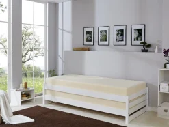 TICAA Massivholz Stapelliege, Stapelbett, Einzelbett, Gästebett Kiefer 90x200 Weiß Online