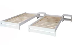 TICAA Massivholz Stapelliege, Stapelbett, Einzelbett, Gästebett Kiefer 90x200 Weiß Online