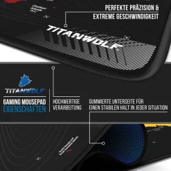 Titanwolf Gaming Mauspad XXL, glattes Stoffgewebe, Speed Mousepad 900 x 400mm große Fläche, Weltkarte rot New