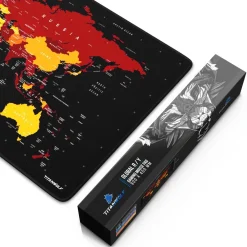 Titanwolf Gaming Mauspad XXL, glattes Stoffgewebe, Speed Mousepad 900 x 400mm große Fläche, Weltkarte rot New