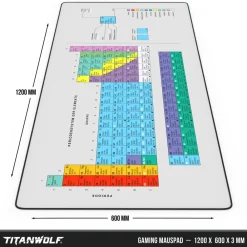 Gaming Mauspad XXXL Speed Gaming Mousepad 1200x600 mm, Deskpad, rutschfest & abwaschbar, für Speed & Präzision, Periodensystem ^ Titanwolf Online