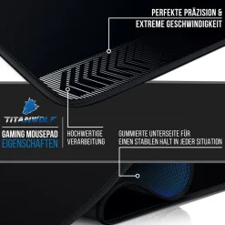 Titanwolf Gaming Mauspad, XXXL 1500 x 800 x 3 mm Schreibtischunterlage Extralarge / Waschbar, schwarz Outlet