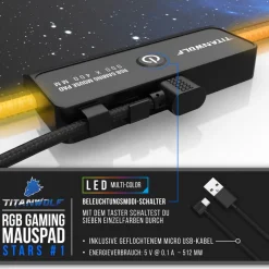 RGB Gaming Mauspad, Mousepad 900 x 400 mm, verbessert Präzision & Geschwindigkeit, Stars Design ^ Titanwolf Hot