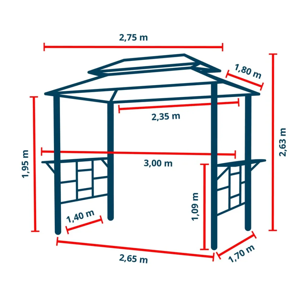 Grillpavillon 2,8x1,8 m mit Stahldach anthrazit ^ TOOLPORT Outlet