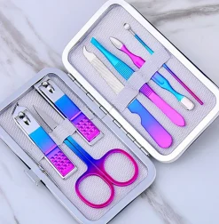 Maniküre- & Pediküre-Set 7-teilig aus Kunstleder - Blau ^ TPFBeauty Outlet