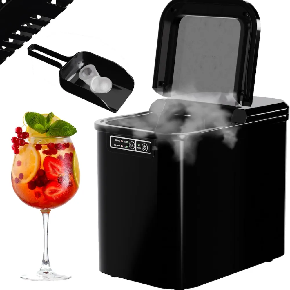 ® Eiswürfelmaschine Eiswürfelbereiter, Ice Maker, 12kg/24h, 2,2 Liter Wassertank, 2 Größen, Selbstreinigung, schwarz ^ Tronitechnik