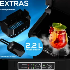 ® Eiswürfelmaschine Eiswürfelbereiter, Ice Maker, 12kg/24h, 2,2 Liter Wassertank, 2 Größen, Selbstreinigung, schwarz ^ Tronitechnik
