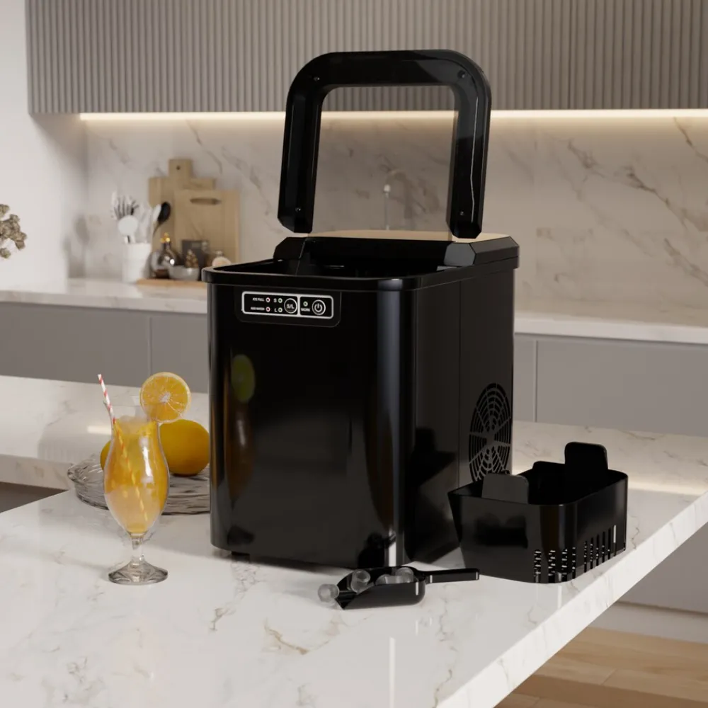 ® Eiswürfelmaschine Eiswürfelbereiter, Ice Maker, 12kg/24h, 2,2 Liter Wassertank, 2 Größen, Selbstreinigung, schwarz ^ Tronitechnik