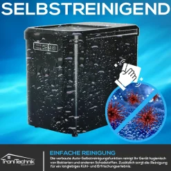 ® Eiswürfelmaschine Eiswürfelbereiter, Ice Maker, 12kg/24h, 2,2 Liter Wassertank, 2 Größen, Selbstreinigung, schwarz ^ Tronitechnik