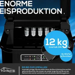 ® Eiswürfelmaschine Eiswürfelbereiter, Ice Maker, 12kg/24h, 2,2 Liter Wassertank, 2 Größen, Selbstreinigung, schwarz ^ Tronitechnik
