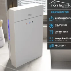 Tronitechnik ® Luftentfeuchter EF-03 elektrisch bis 600ml/24h, 2,2L Tank, Glasfront, Abtautomatik, leise, mit Schlauchanschluss, für Räume bis 30m² Discount