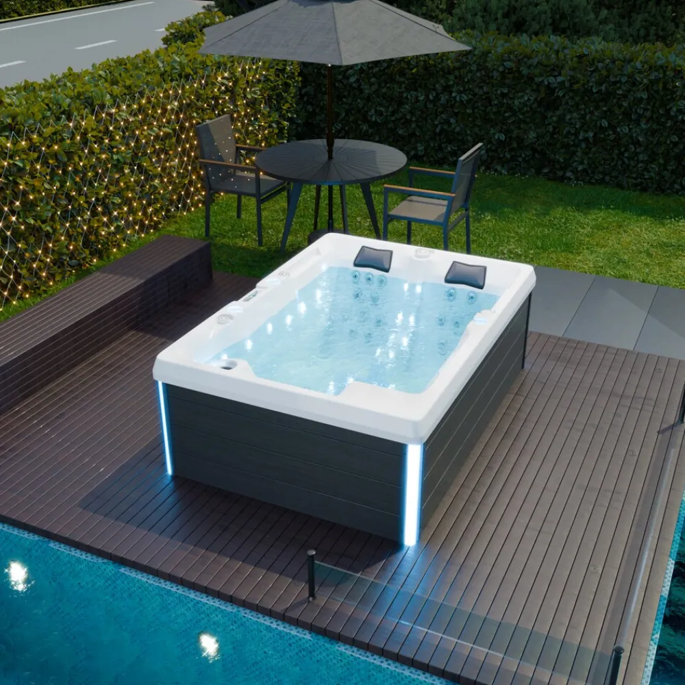 ® Outdoor Whirlpool Spa ELBA 210cm x 150cm mit Heizung, Hydromassage, Sanitäracryl, Farblicht ^ Tronitechnik Outlet