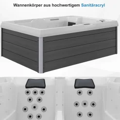 ® Outdoor Whirlpool Spa ELBA 210cm x 150cm mit Heizung, Hydromassage, Sanitäracryl, Farblicht ^ Tronitechnik Outlet