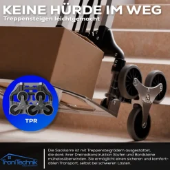 ® Sackkarre Handkarre klappbar, Transportkarre bis 75kg, Klappwagen für Treppen - Sternrad, höhenverstellbar ^ Tronitechnik