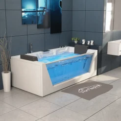 Tronitechnik ® Whirlpool Badewanne MYKONOS 180cm x 88cm mit Heizung, Wasserfall, Hydromassage und Farblichtherapie, Sanitäracryl New