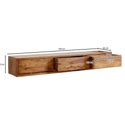 Finebuy TV-Board Kommode 160cm hängend Sheesham Massivholz TV Lowboard mit 3 Schubladen Best