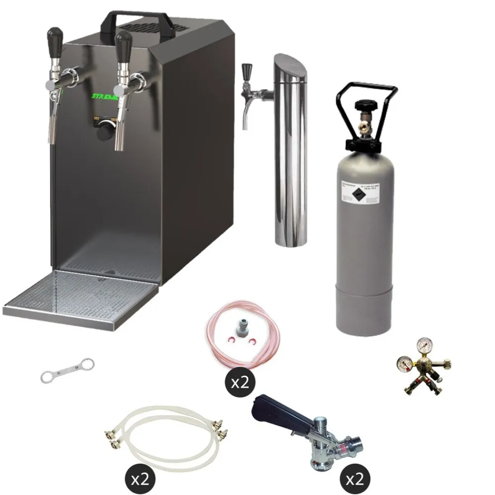 ich-zapfe Untertheken Komplett Set - Zapfanlage, Bierzapfanlage STREAM 50 Bierkoffer, Durchlaufkühler 2-leitig Trockenkühler, bis zu 55 Liter/h - BLACK EDITION, Zapfkopf:ohne,Zapfkopf 2:Korb Clearance