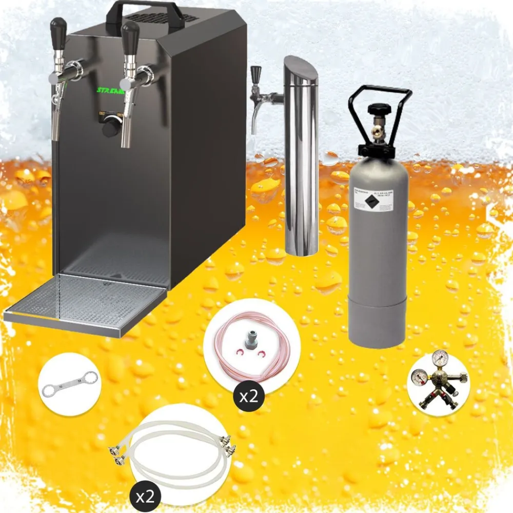 ich-zapfe Untertheken Komplett Set - Zapfanlage, Bierzapfanlage STREAM 50 Bierkoffer, Durchlaufkühler 2-leitig Trockenkühler, bis zu 55 Liter/h - BLACK EDITION, Zapfkopf:ohne,Zapfkopf 2:Korb Clearance