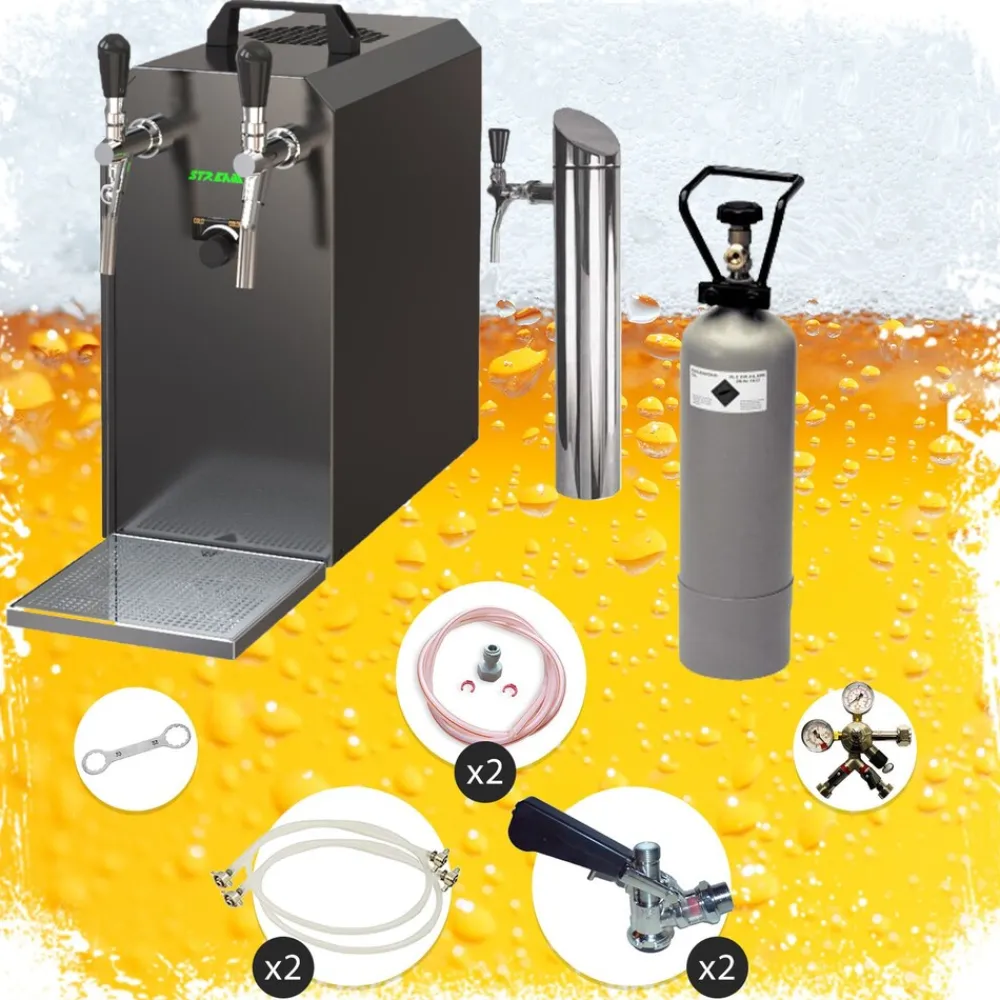 ich-zapfe Untertheken Komplett Set - Zapfanlage, Bierzapfanlage STREAM 50 Bierkoffer, Durchlaufkühler 2-leitig Trockenkühler, bis zu 55 Liter/h - BLACK EDITION, Zapfkopf:ohne,Zapfkopf 2:Korb Clearance