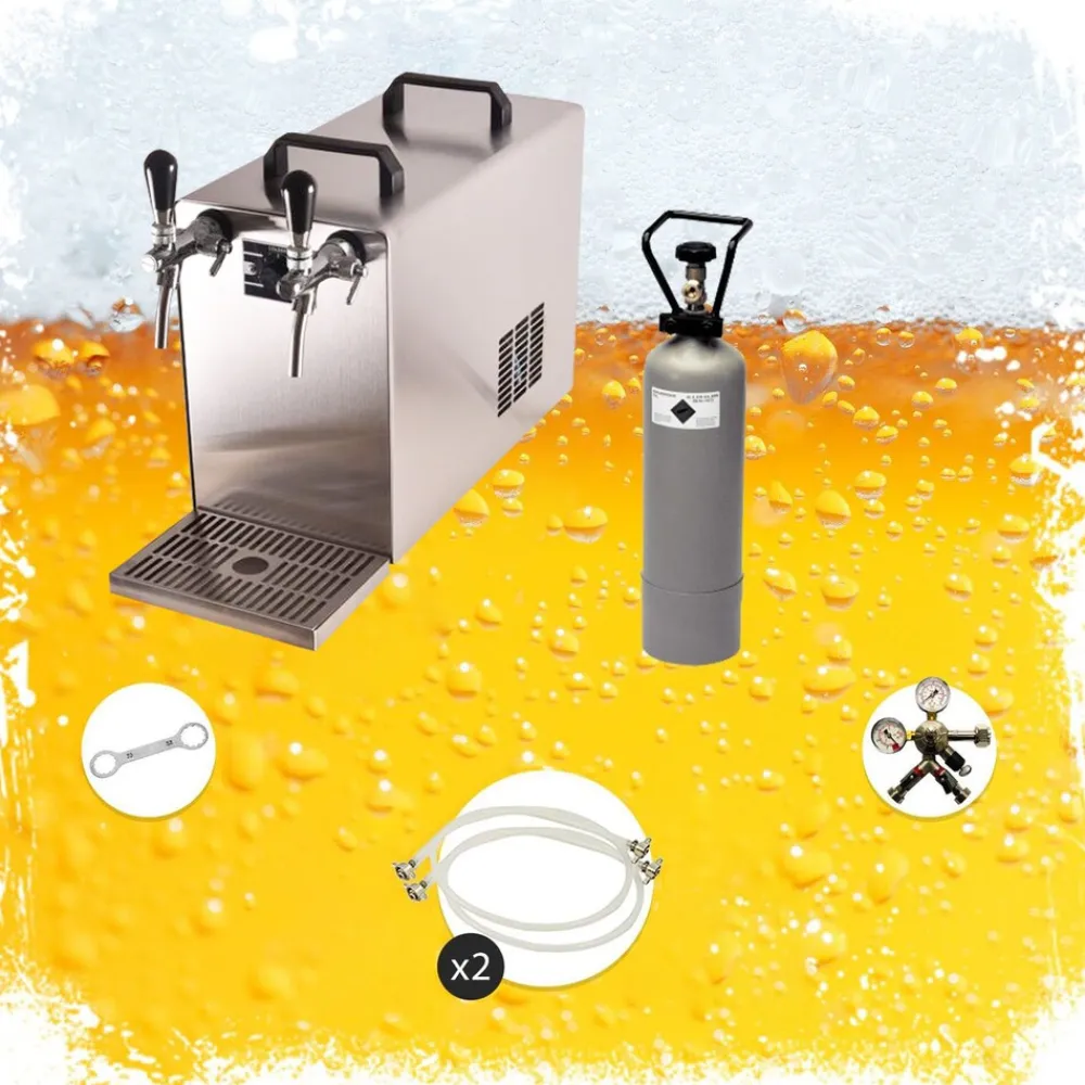 ich-zapfe Untertheken Komplett Set - Zapfanlage, Bierzapfanlage STREAM 50 Bierkoffer, Durchlaufkühler 2-leitig Trockenkühler, bis zu 55 Liter/h - BLACK EDITION, Zapfkopf:ohne,Zapfkopf 2:Korb Clearance