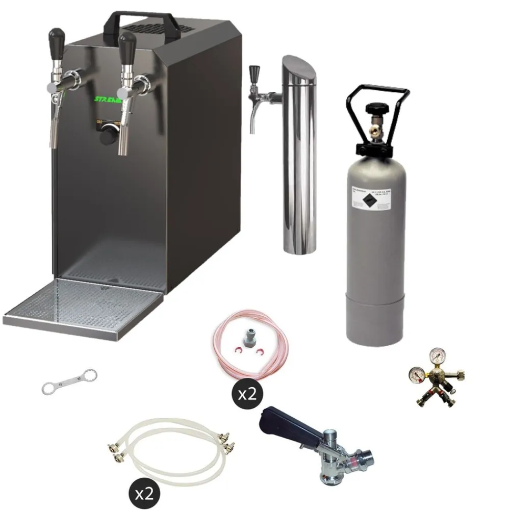 ich-zapfe Untertheken Komplett Set - Zapfanlage, Bierzapfanlage STREAM 50 Bierkoffer, Durchlaufkühler 2-leitig Trockenkühler, bis zu 55 Liter/h - BLACK EDITION, Zapfkopf:ohne,Zapfkopf 2:Korb Clearance