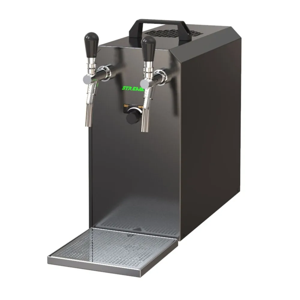 ich-zapfe Untertheken Komplett Set - Zapfanlage, Bierzapfanlage STREAM 50 Bierkoffer, Durchlaufkühler 2-leitig Trockenkühler, bis zu 55 Liter/h - BLACK EDITION, Zapfkopf:ohne,Zapfkopf 2:Korb Clearance