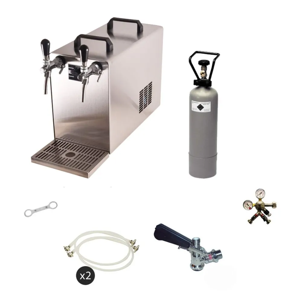 ich-zapfe Untertheken Komplett Set - Zapfanlage, Bierzapfanlage STREAM 50 Bierkoffer, Durchlaufkühler 2-leitig Trockenkühler, bis zu 55 Liter/h - BLACK EDITION, Zapfkopf:ohne,Zapfkopf 2:Korb Clearance