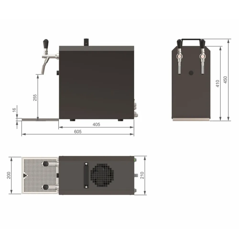 ich-zapfe Untertheken Komplett Set - Zapfanlage, Bierzapfanlage STREAM 50 Bierkoffer, Durchlaufkühler 2-leitig Trockenkühler, bis zu 55 Liter/h - BLACK EDITION, Zapfkopf:ohne,Zapfkopf 2:Korb Clearance