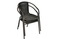 Bistrostuhl Stapelstuhl Balkonstuhl Gartenstuhl | dunkel- | Rattan Stahl | Gumminoppen / Gummikappen versehen | Maße H.73 x B. 53 x T. 60 cm ^ VCM Sale