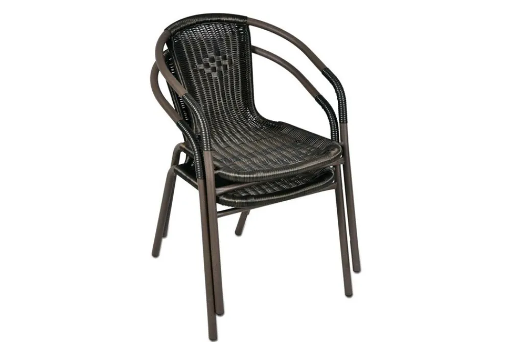Bistrostuhl Stapelstuhl Balkonstuhl Gartenstuhl | dunkel- | Rattan Stahl | Gumminoppen / Gummikappen versehen | Maße H.73 x B. 53 x T. 60 cm ^ VCM Sale