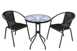 Bistrostuhl Stapelstuhl Balkonstuhl Gartenstuhl | dunkel- | Rattan Stahl | Gumminoppen / Gummikappen versehen | Maße H.73 x B. 53 x T. 60 cm ^ VCM Sale