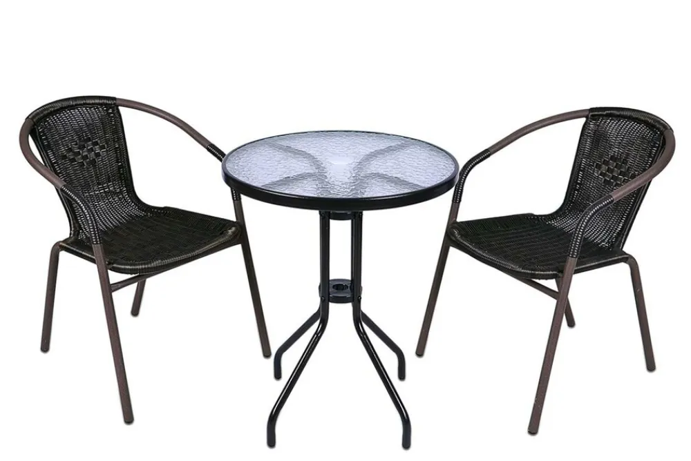 Bistrostuhl Stapelstuhl Balkonstuhl Gartenstuhl | dunkel- | Rattan Stahl | Gumminoppen / Gummikappen versehen | Maße H.73 x B. 53 x T. 60 cm ^ VCM Sale