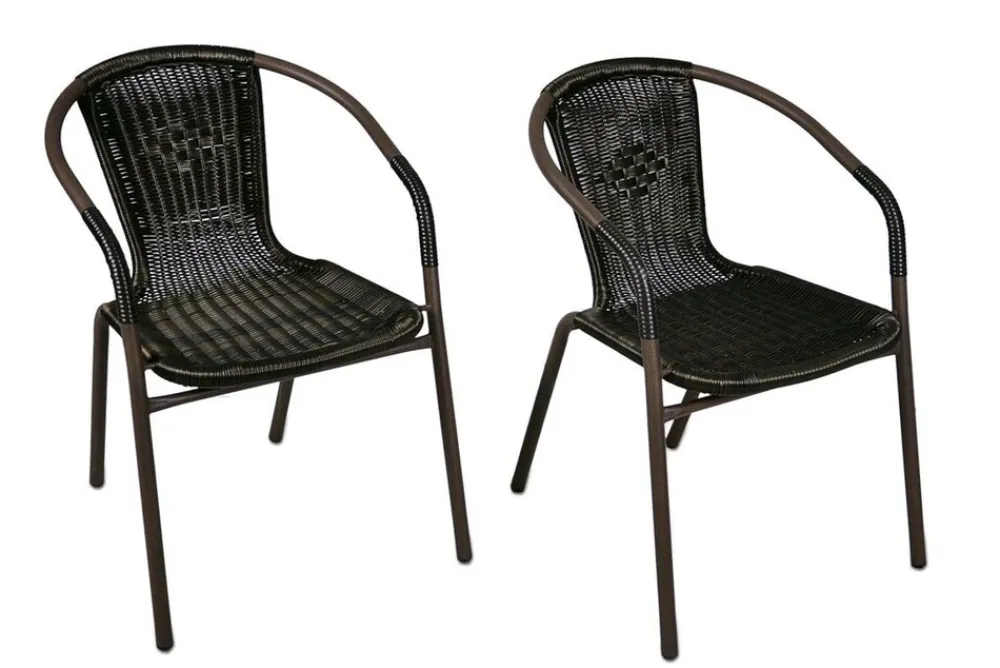 Bistrostuhl Stapelstuhl Balkonstuhl Gartenstuhl | dunkel- | Rattan Stahl | Gumminoppen / Gummikappen versehen | Maße H.73 x B. 53 x T. 60 cm ^ VCM Sale